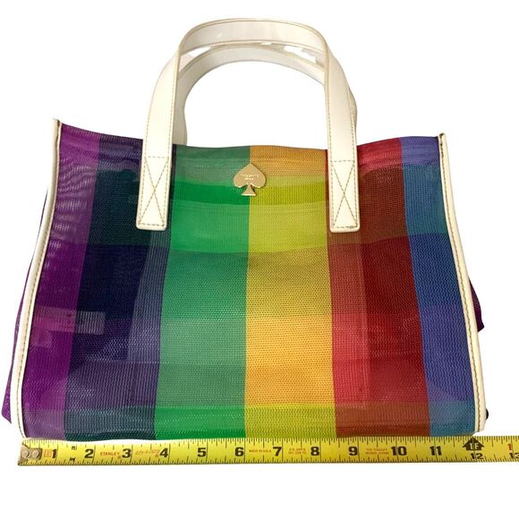Kate Spade Ella Small Rainbow Tote Bag PVC Mesh White Handles - Picture 12 of 15